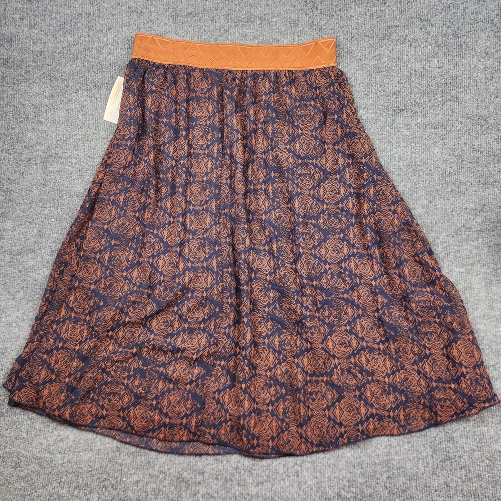 LuLaRoe Lola Midi Skirt Womens Medium NWT Orange Navy Geometric Diamond Print